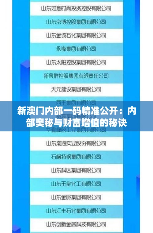 新澳门内部一码精准公开：内部奥秘与财富增值的秘诀