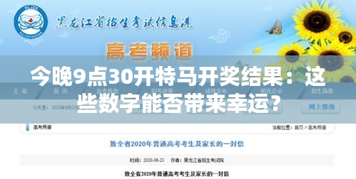 今晚9点30开特马开奖结果：这些数字能否带来幸运？